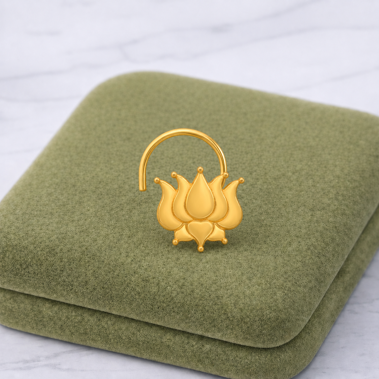 Gold Plated Lotus Nose Pin – Traditional Floral Ethnic Design