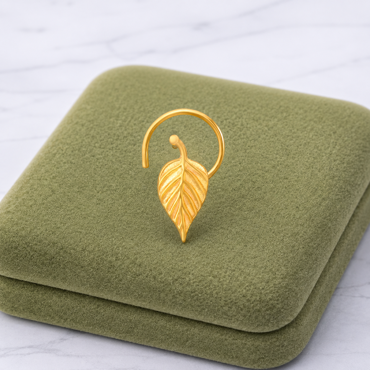 Gold Plated Leaf Nose Pin – Nature Inspired Minimal Ethnic Design