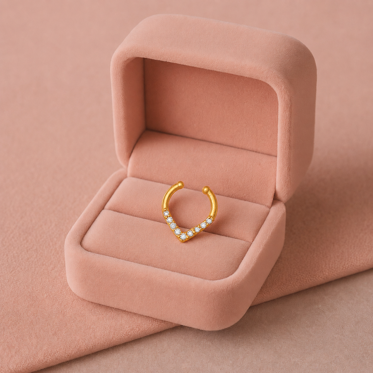 Gold Plated CZ Septum Ring – Minimal V Shape Open Nose Ring Design