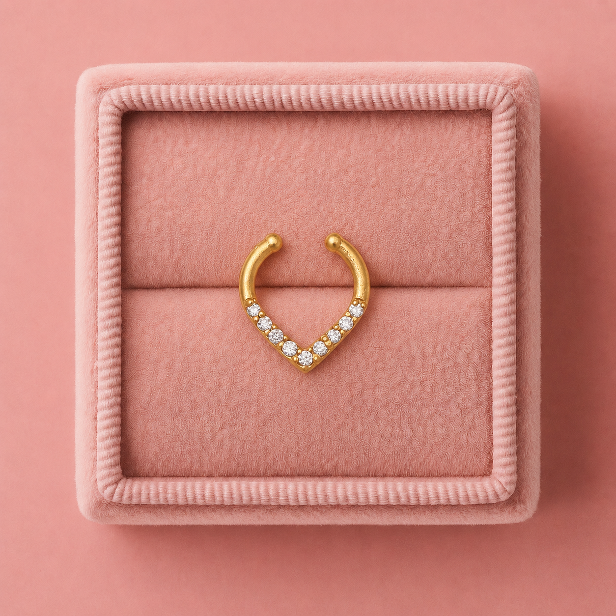 Gold Plated CZ Septum Ring – Minimal V Shape Open Nose Ring Design