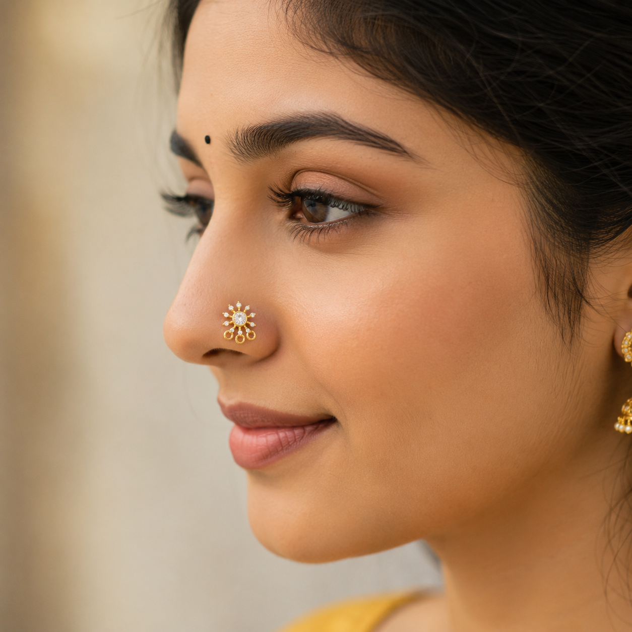 Gold Plated White CZ Sunburst Nose Pin – Sparkling Statement Ethnic Design