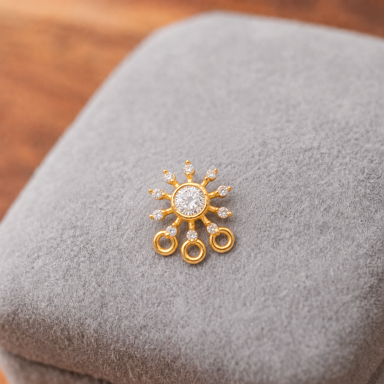 Gold Plated White CZ Sunburst Nose Pin – Sparkling Statement Ethnic Design