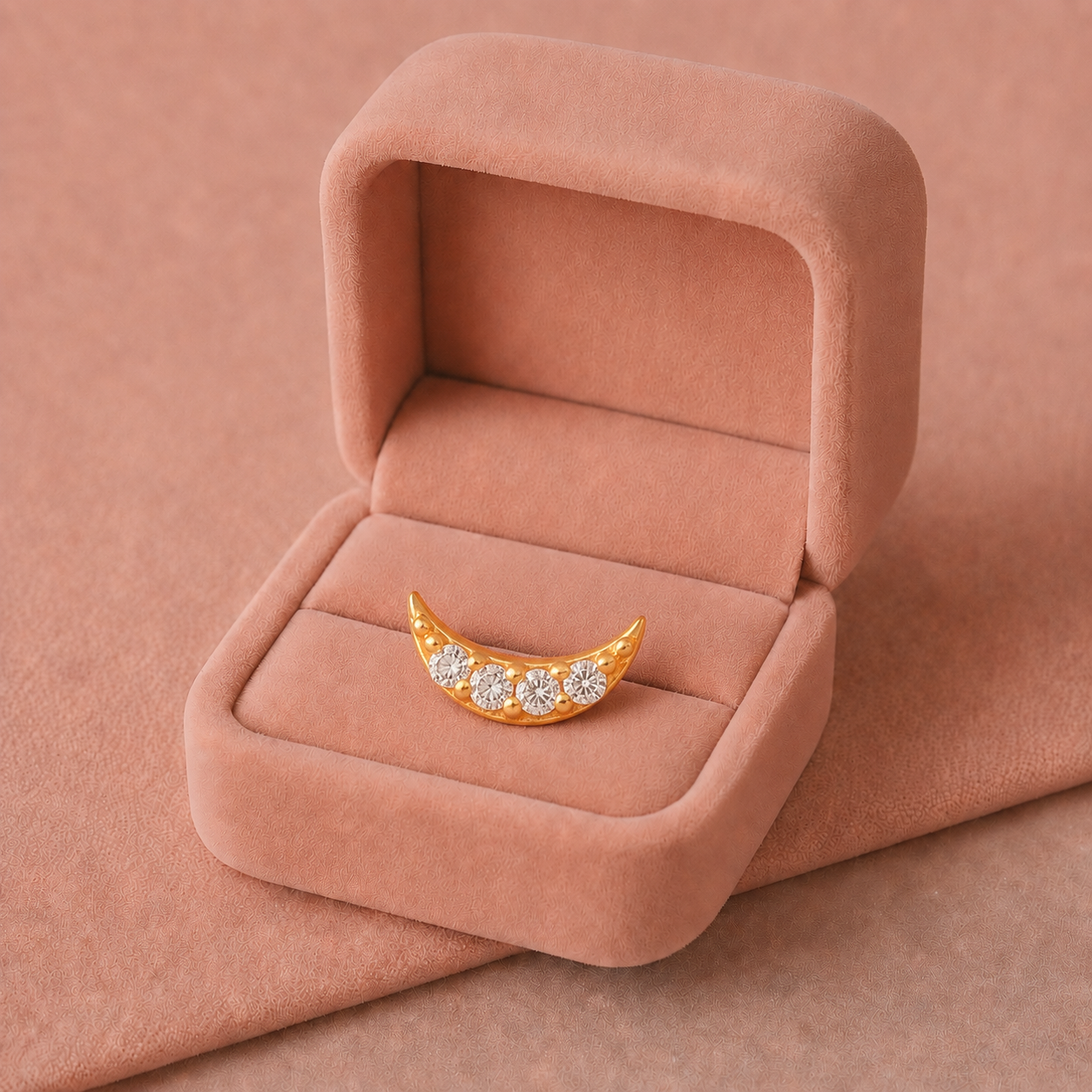 Gold Plated White CZ Crescent Nose Pin – Minimal Celestial Ethnic Design