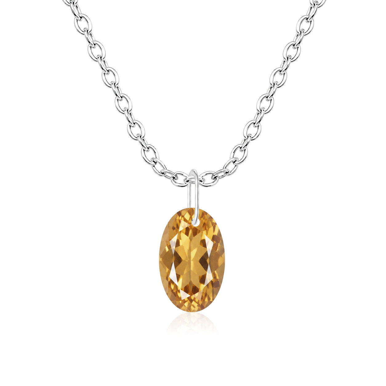 Oval Citrine Solitaire Necklace - 925 sterling Silver