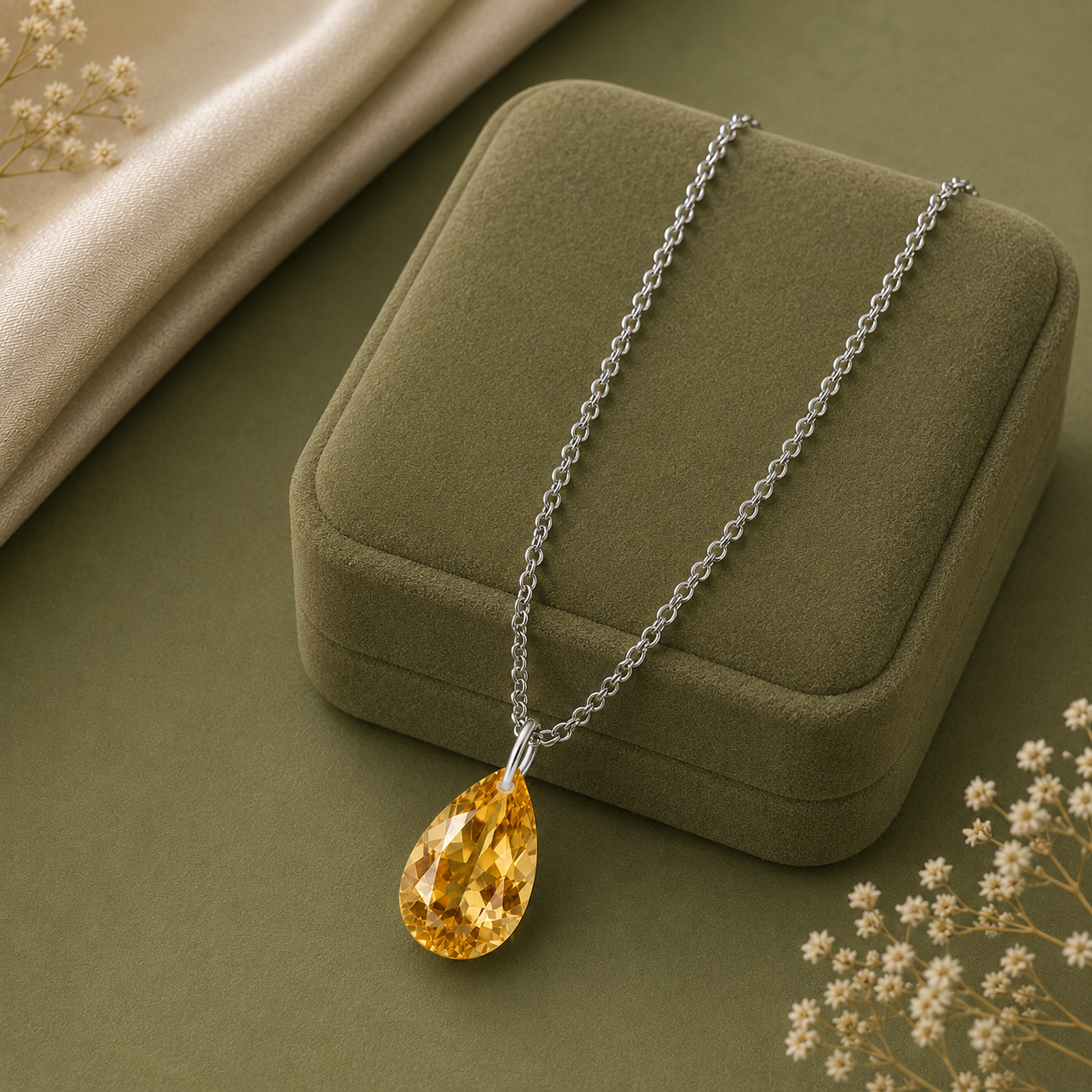 Pear Citrine Solitaire Necklace - 925 sterling Silver