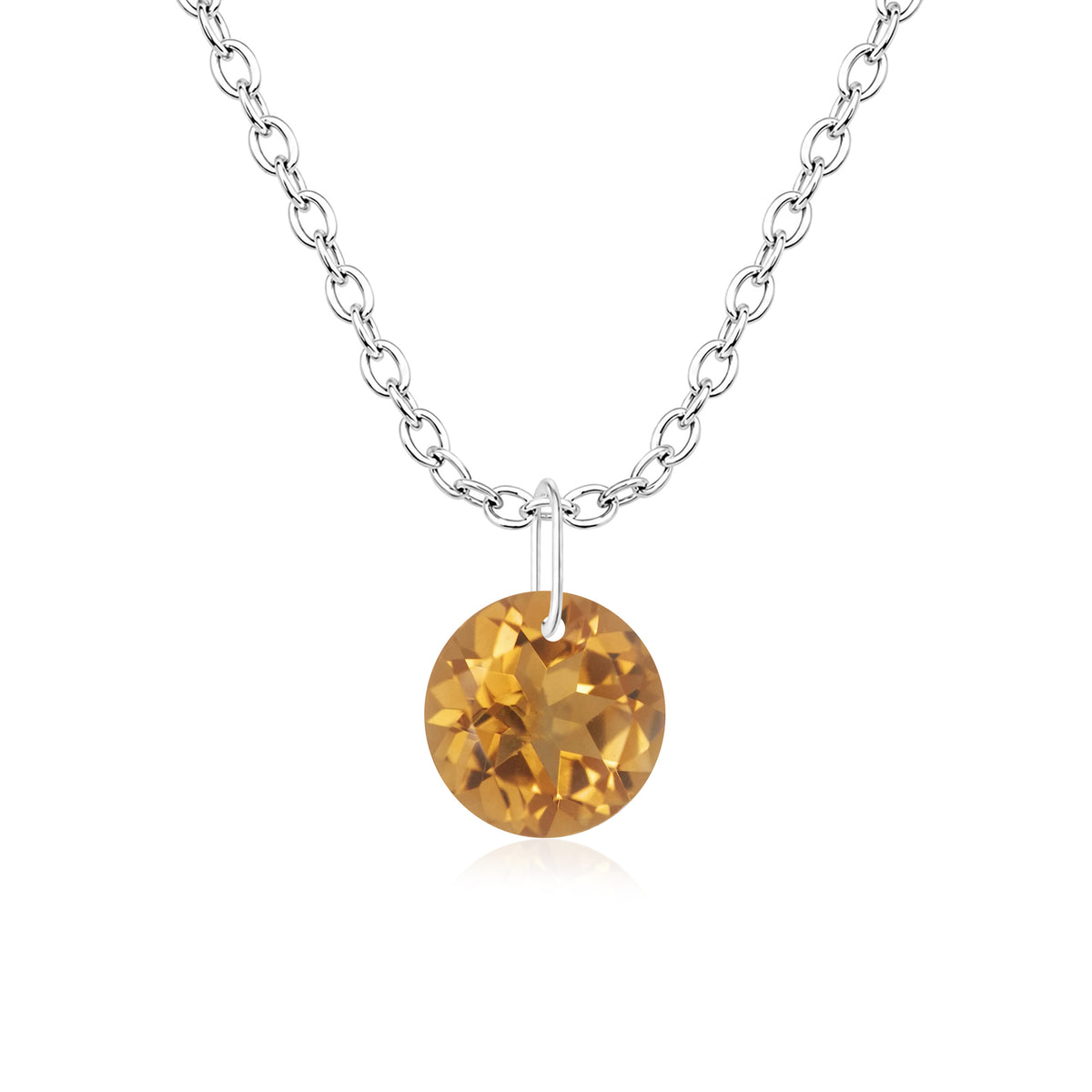 Round Citrine Solitaire Necklace - 925 sterling Silver
