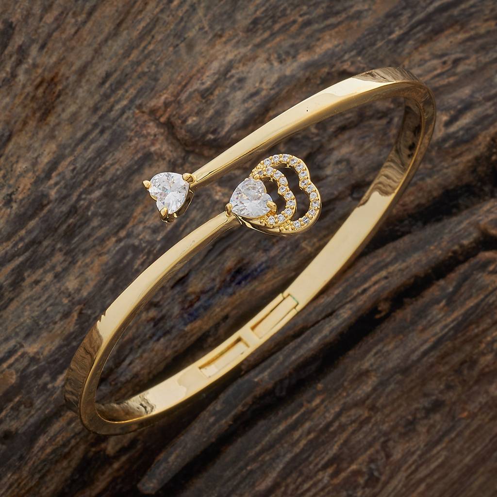 Heart Charm Gold Bangle – 925 Sterling Silver