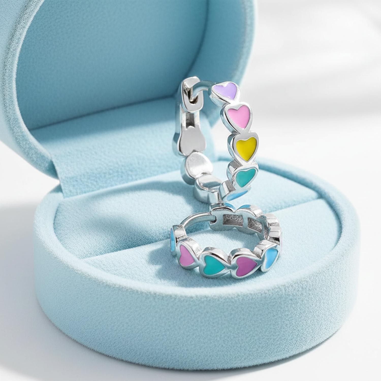 Enamel Rainbow Heart Huggie Earrings - Sterling Silver