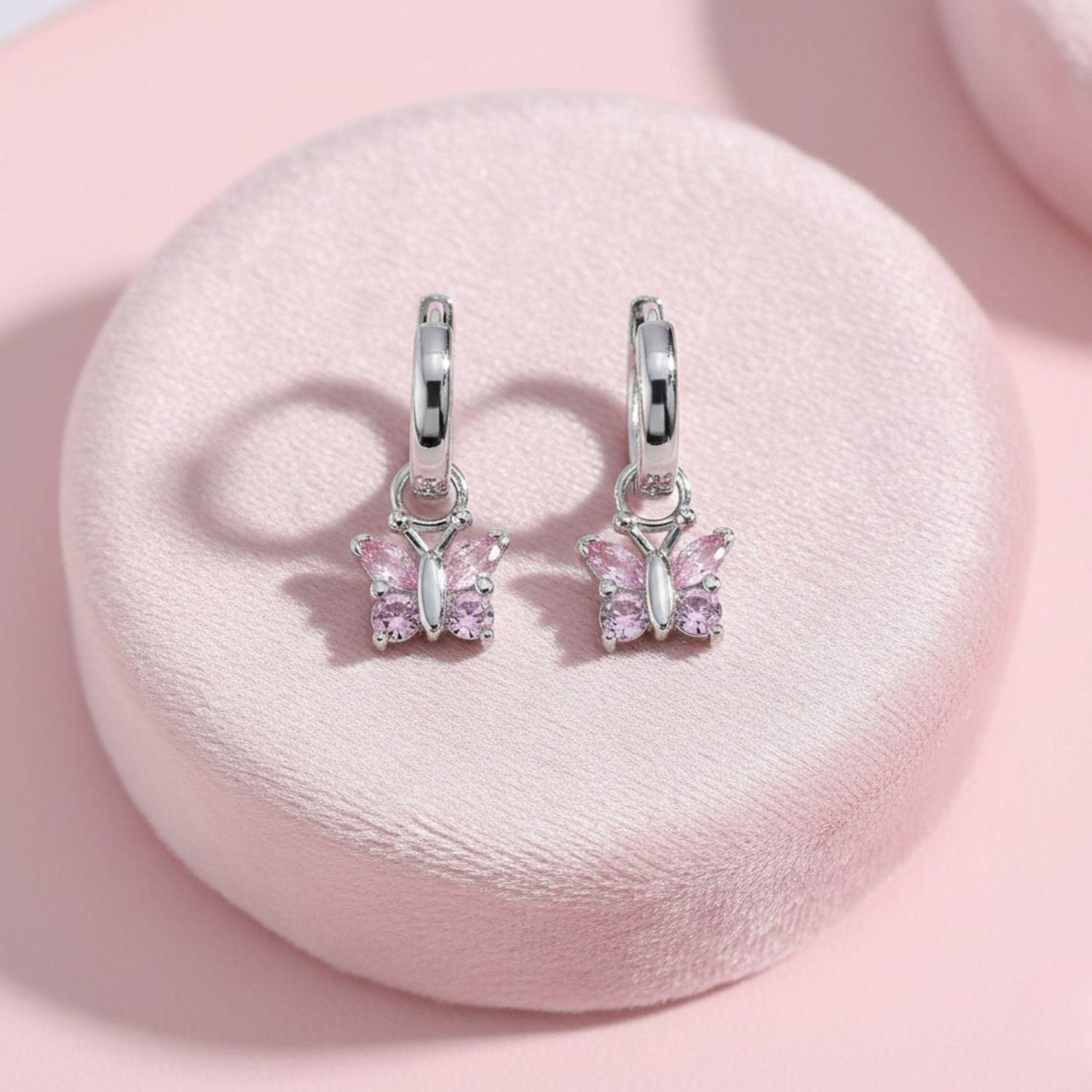 Butterfly Dangle Huggie Kids Earrings - Sterling Silver