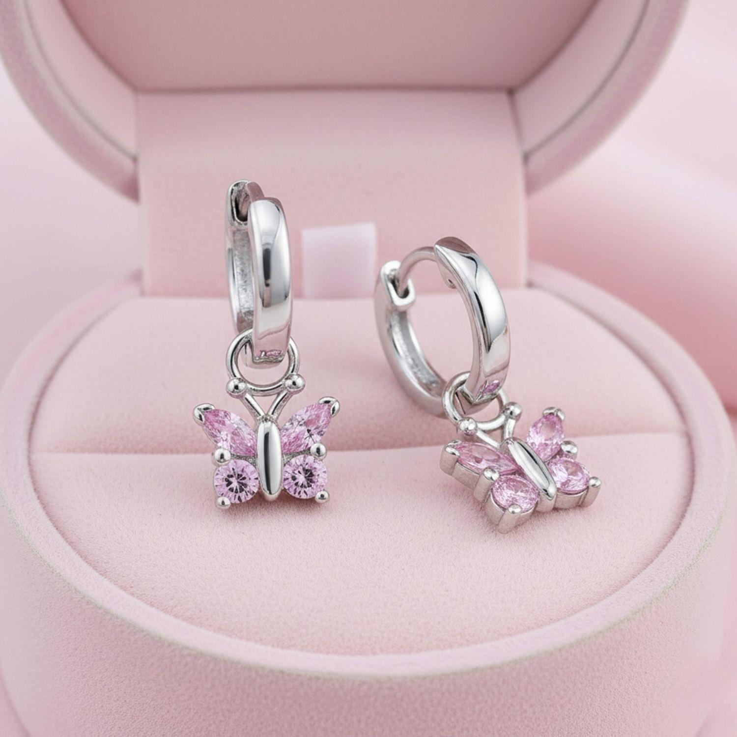 Butterfly Dangle Huggie Kids Earrings - Sterling Silver