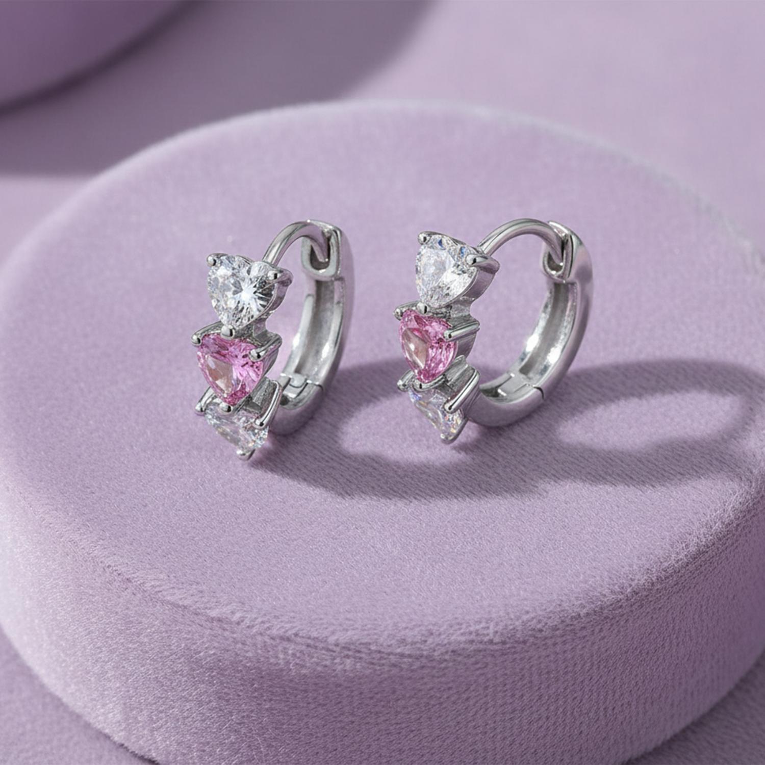 Triple Heart Huggie Kids Earrings- Sterling Silver