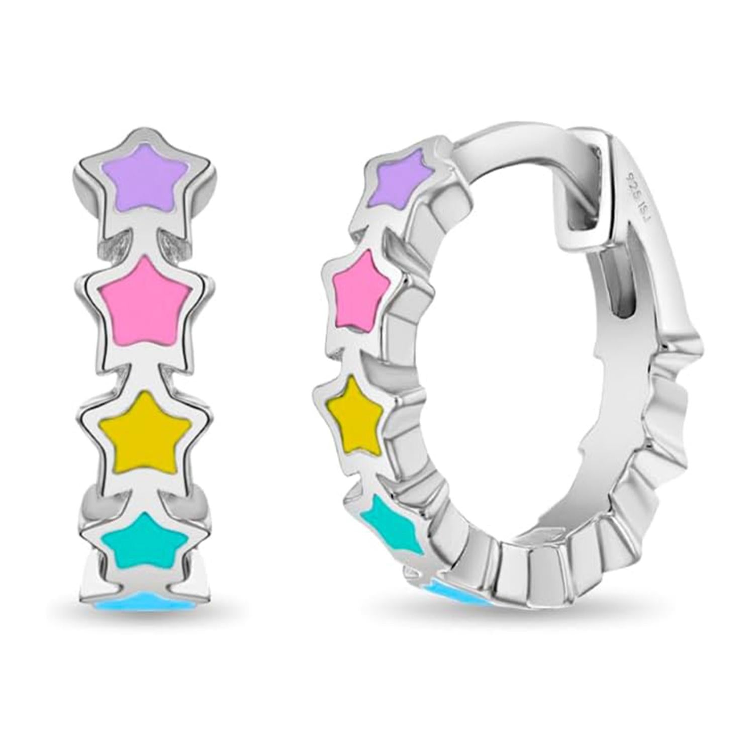 Cute Kids Star Enamel Huggie Earrings- Sterling Silver