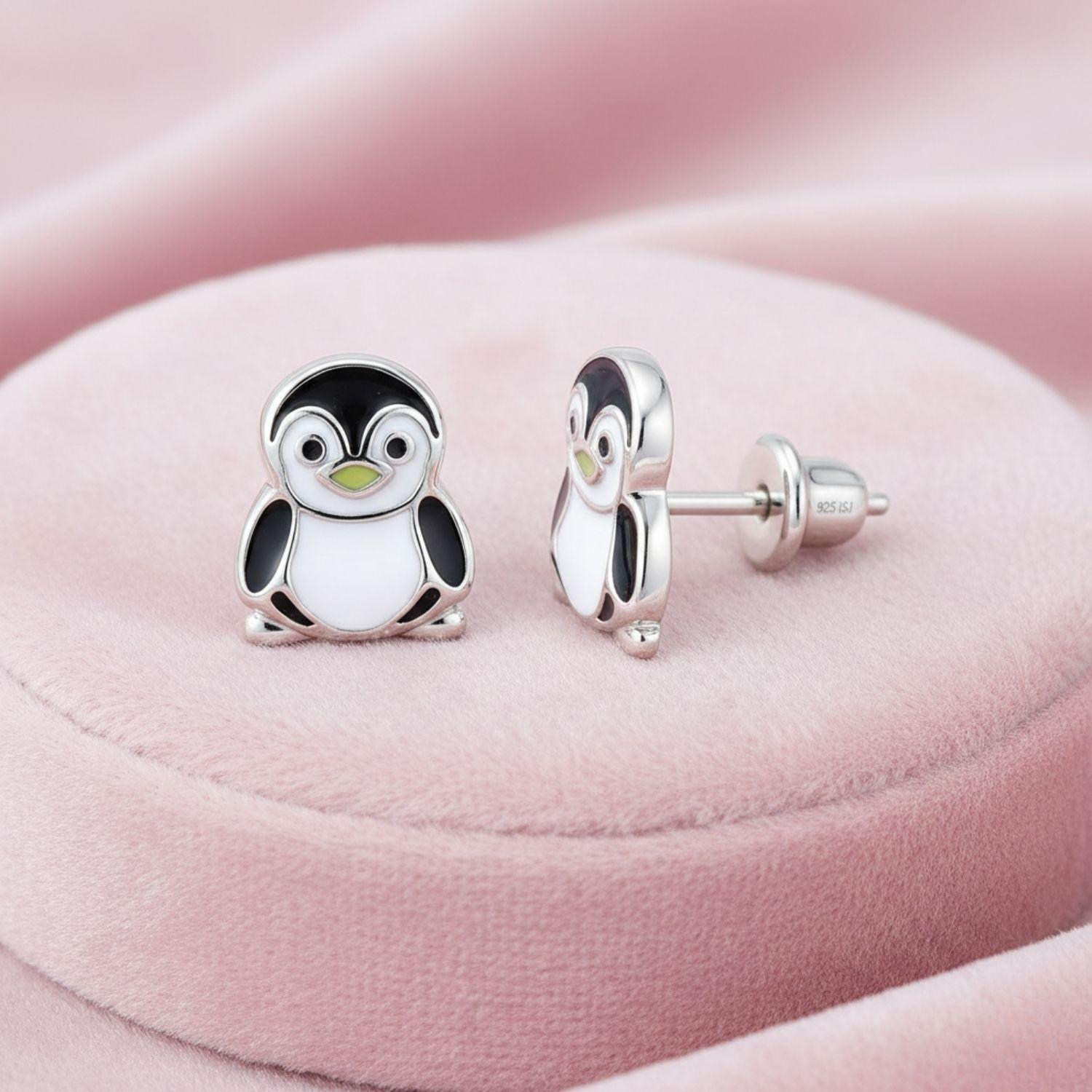 Enamel Penguin Kids Earrings - Sterling Silver