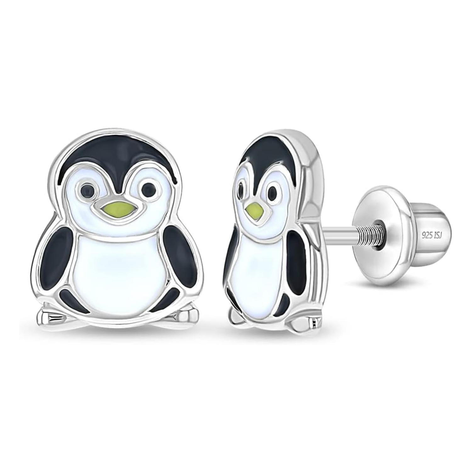 Enamel Penguin Kids Earrings - Sterling Silver