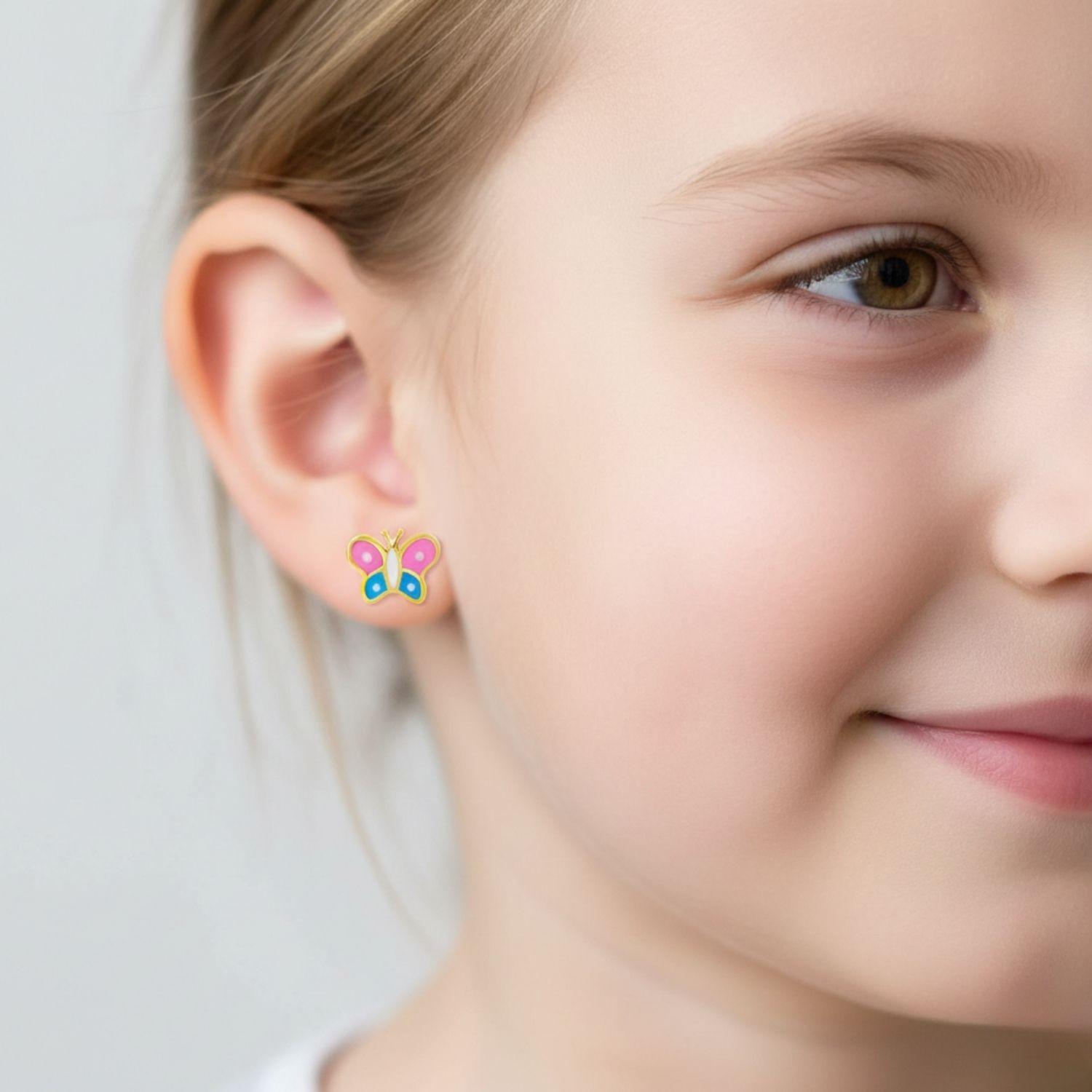 Enamel Butterfly Kids Earrings - Sterling Silver