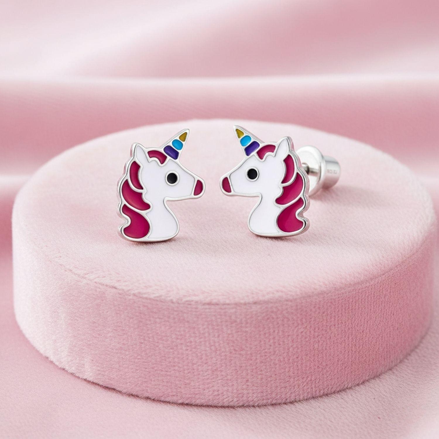 Enamel Unicorn Kids Earrings - Sterling Silver
