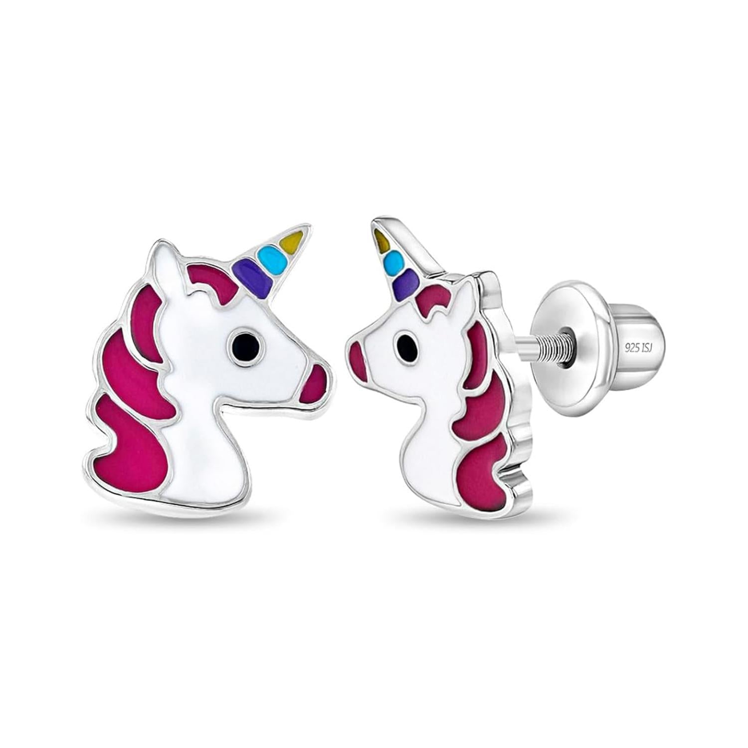 Enamel Unicorn Kids Earrings - Sterling Silver