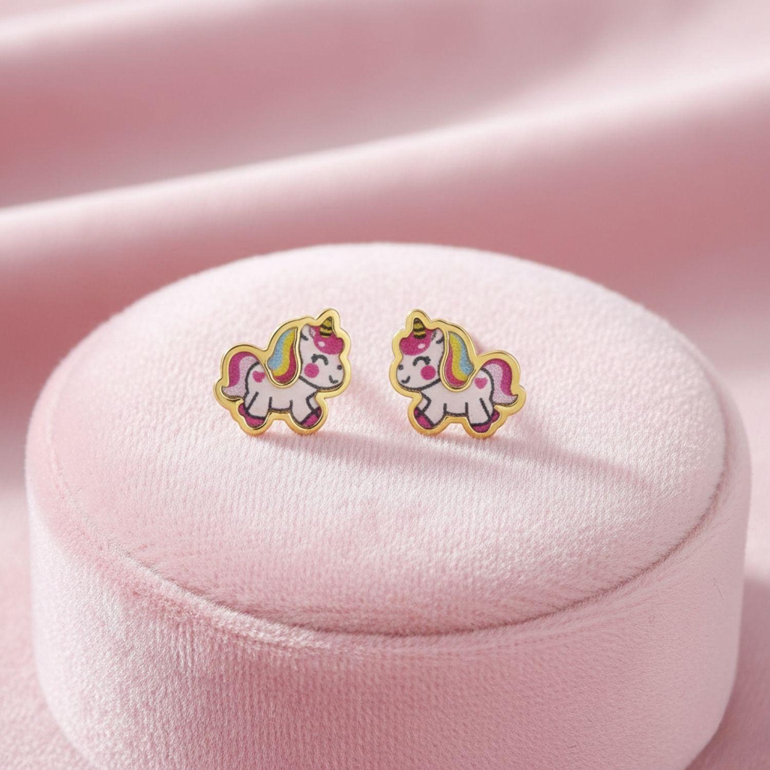 Enamel Unicorn Kids Earrings - Sterling Silver