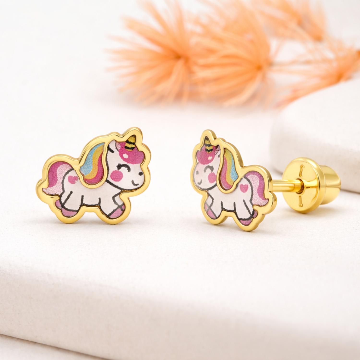 Enamel Unicorn Kids Earrings - Sterling Silver