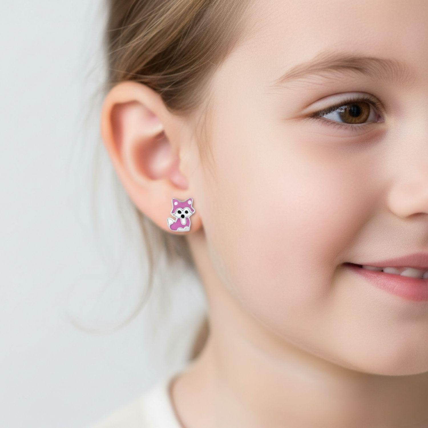Enamel Fox Kids Earrings - Sterling Silver