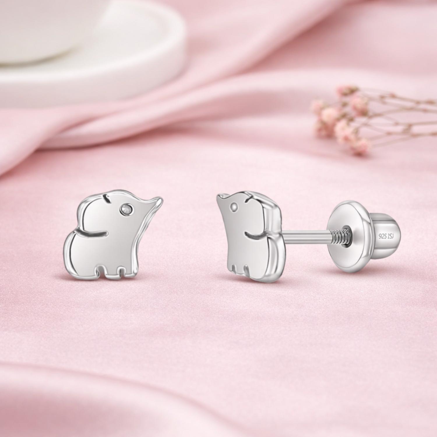 Minimalist Elephant Kids Earrings - Sterling Silver