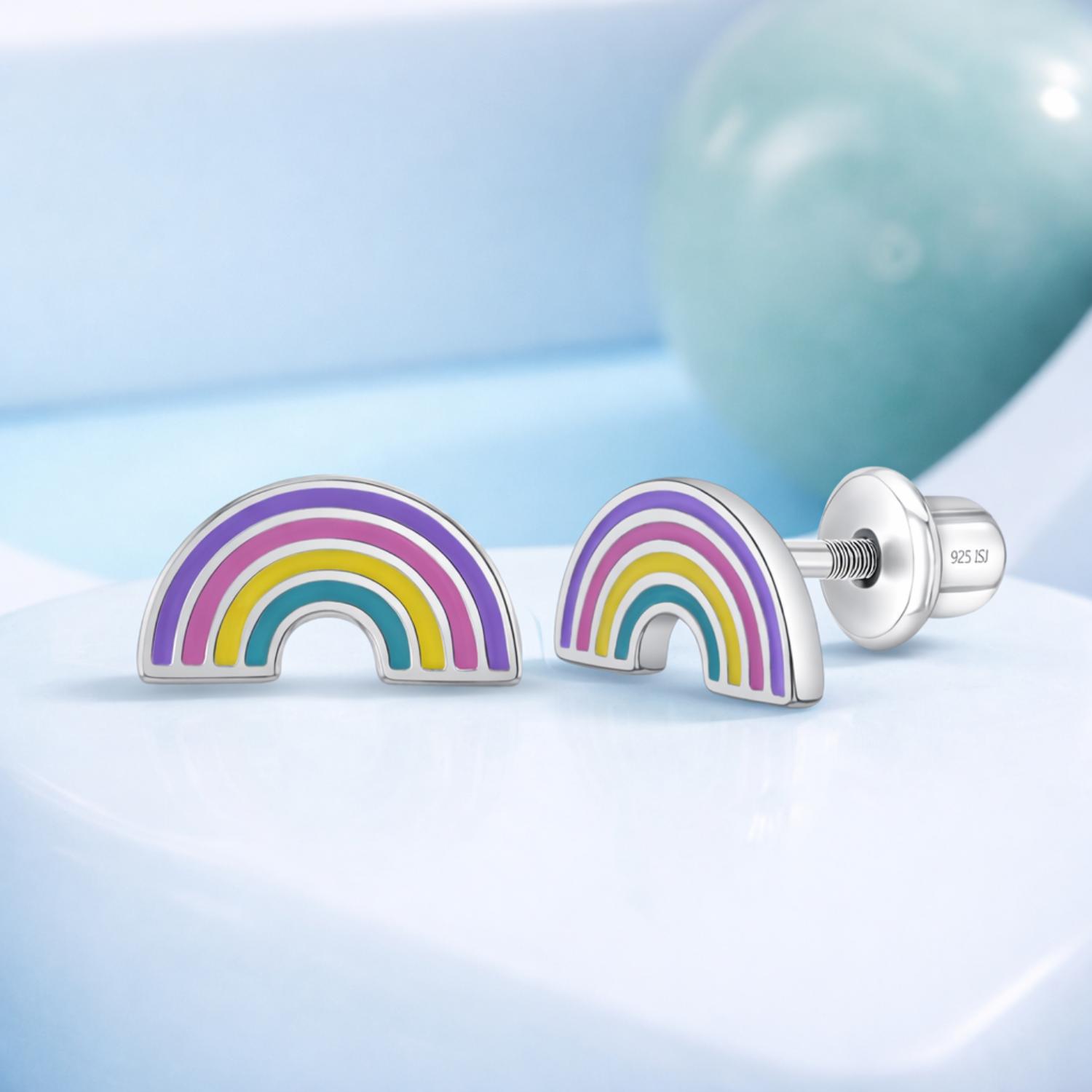 Enamel Rainbow Kids Earrings - Sterling Silver