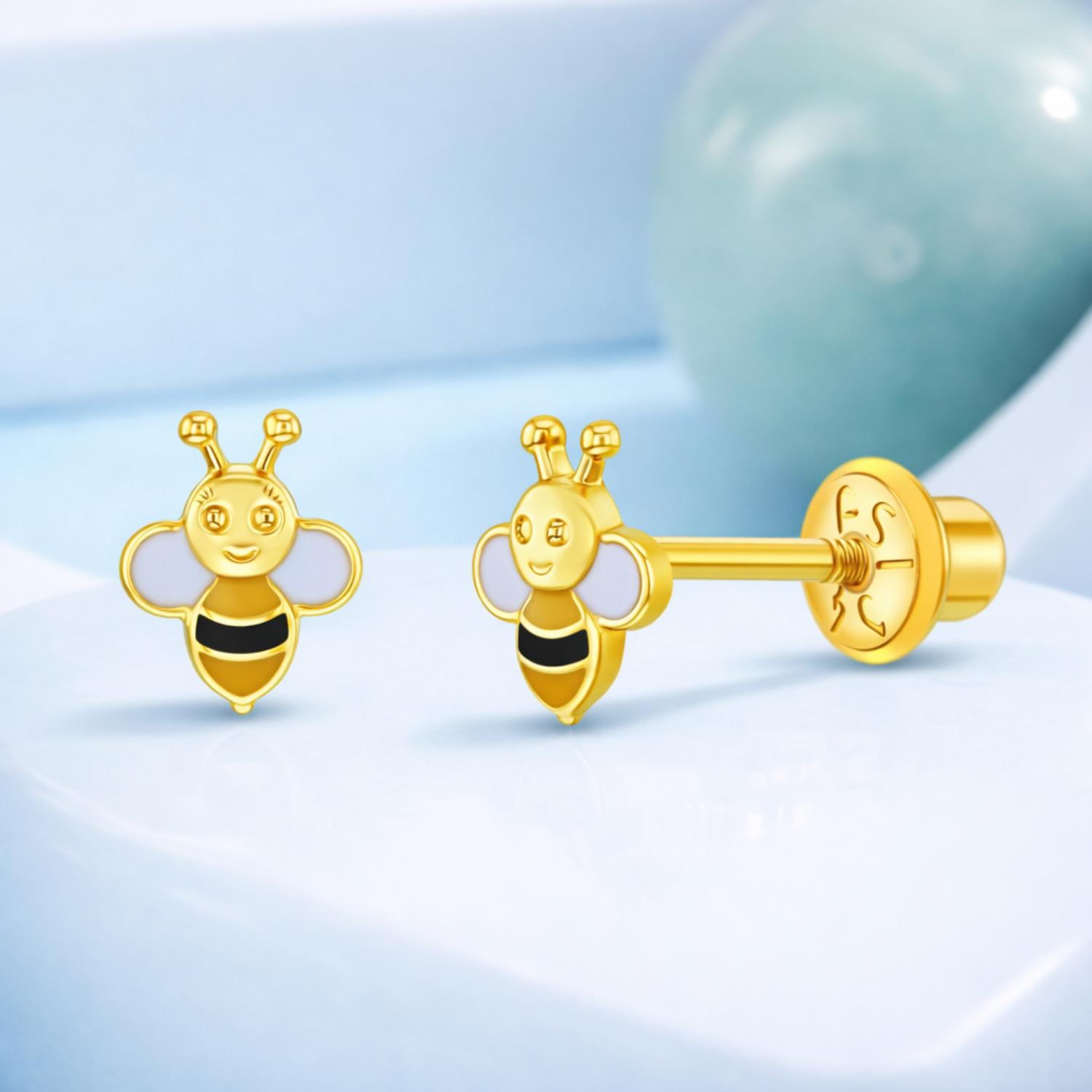 Enamel Cute Bee Kids Earrings - Sterling Silver
