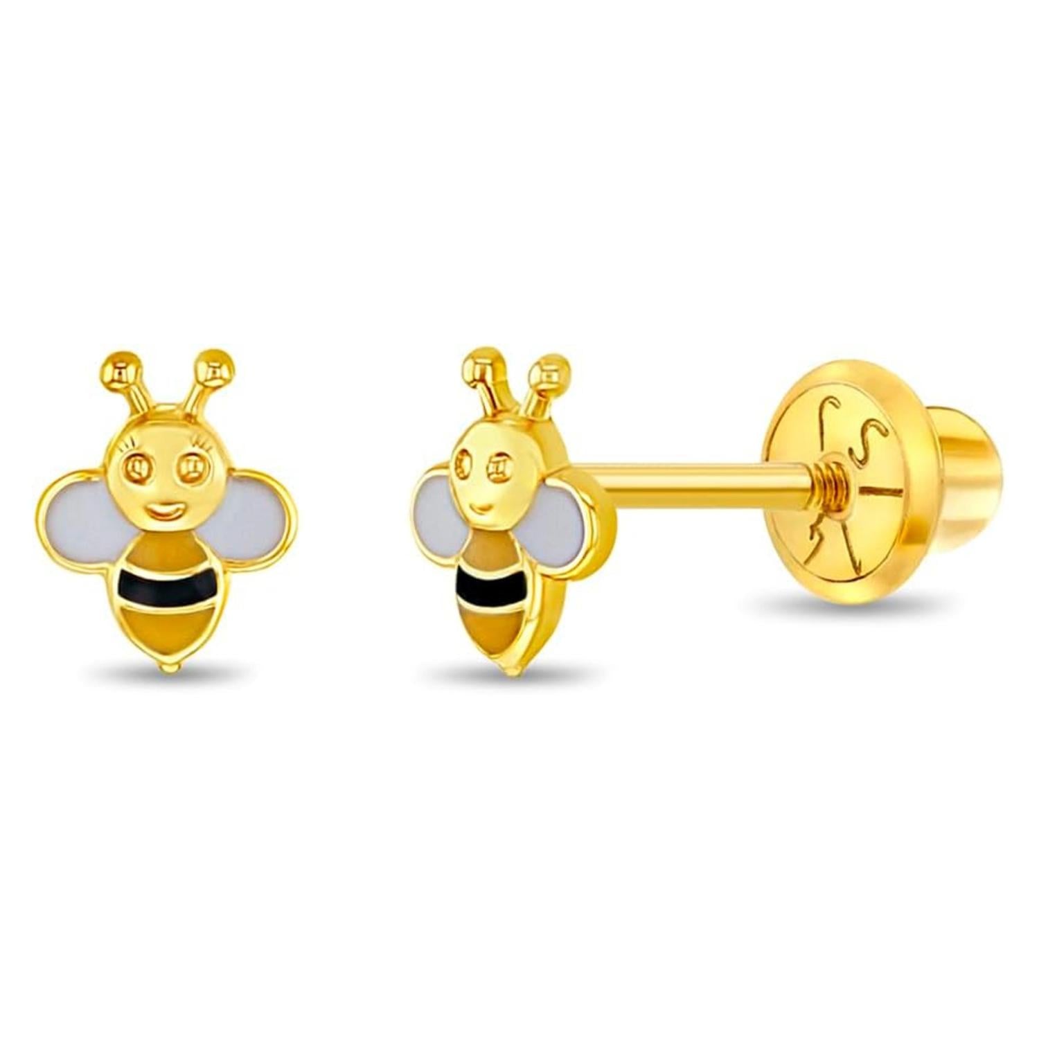 Enamel Cute Bee Kids Earrings - Sterling Silver