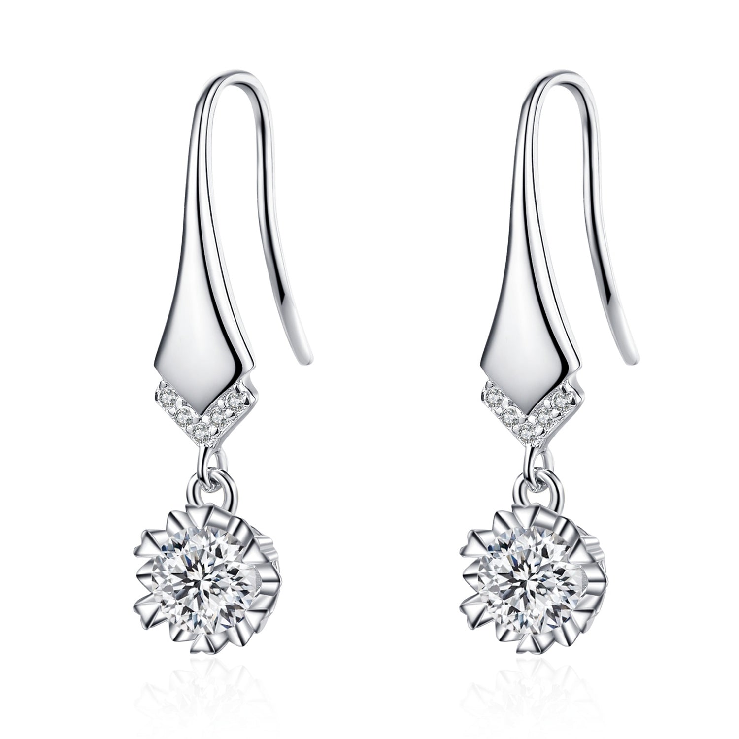 Round White Cubic Zirconia Drop Earrings - Sterling Silver
