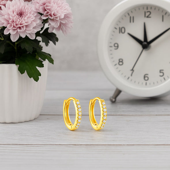 Classic Pavé Hoop Earrings – Sterling Silver Gold Plated