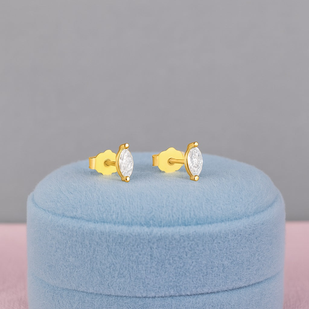 Minimal Solitaire Stud Earrings – Sterling Silver Gold Plated