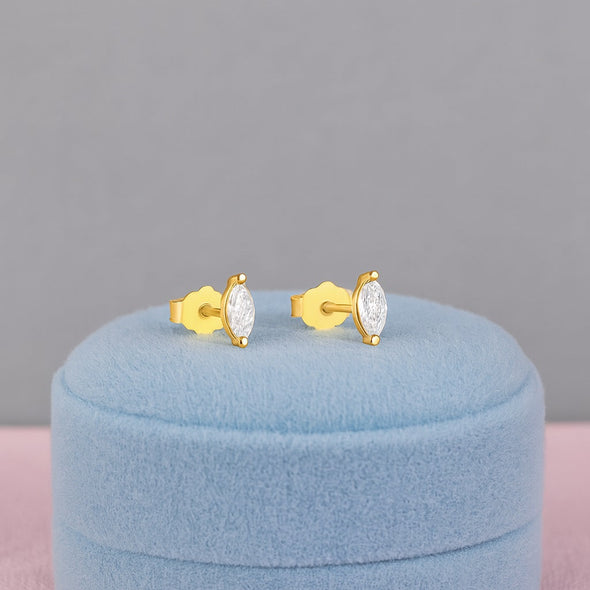 Minimal Solitaire Stud Earrings – Sterling Silver Gold Plated