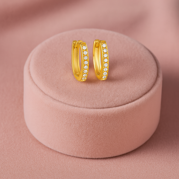 Pavé Minimalist Hoop Earrings – Sterling Silver Gold Plated