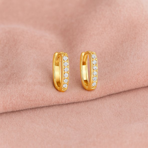 Pavé Minimalist Hoop Earrings – Sterling Silver Gold Plated