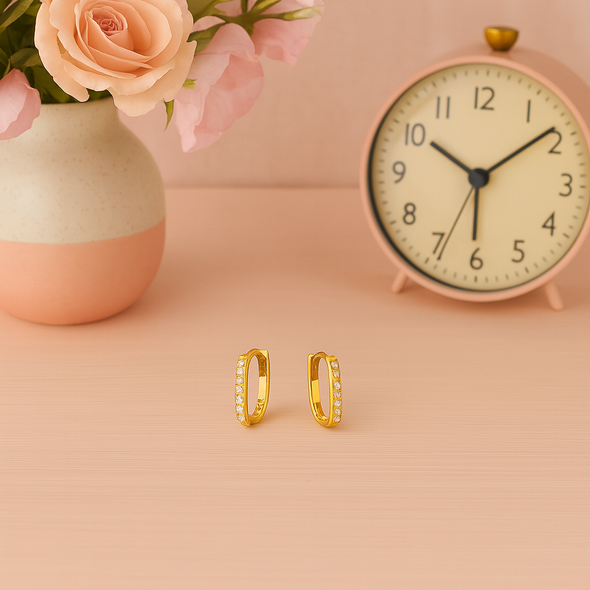 Pavé Minimalist Hoop Earrings – Sterling Silver Gold Plated