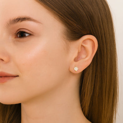 Classic Solitaire Stud Earrings – Sterling Silver Gold Plated