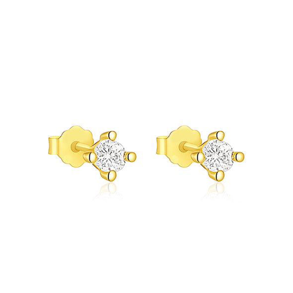 Classic Solitaire Stud Earrings – Sterling Silver Gold Plated
