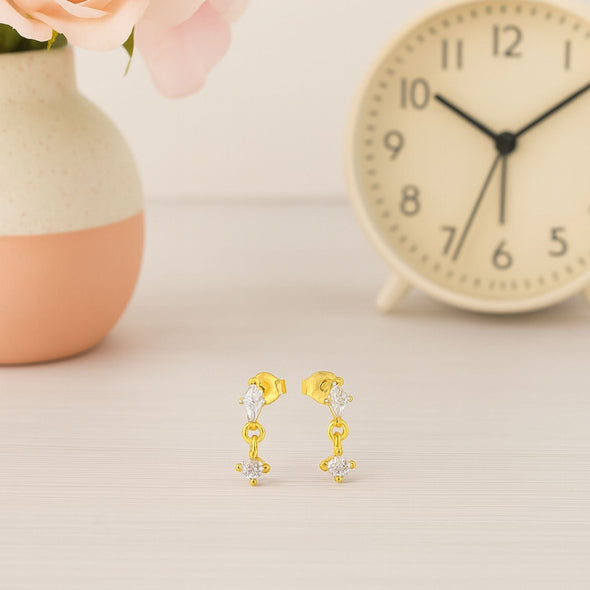 Minimal Drop Dangle Earrings – Sterling Silver Gold Plated