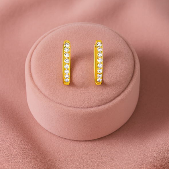 Classic Pavé Huggie Hoop Earrings – Sterling Silver Gold Plated