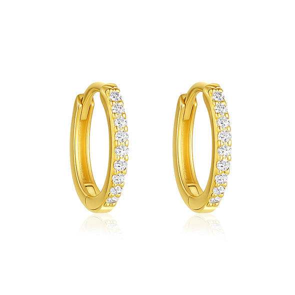 Classic Pavé Huggie Hoop Earrings – Sterling Silver Gold Plated