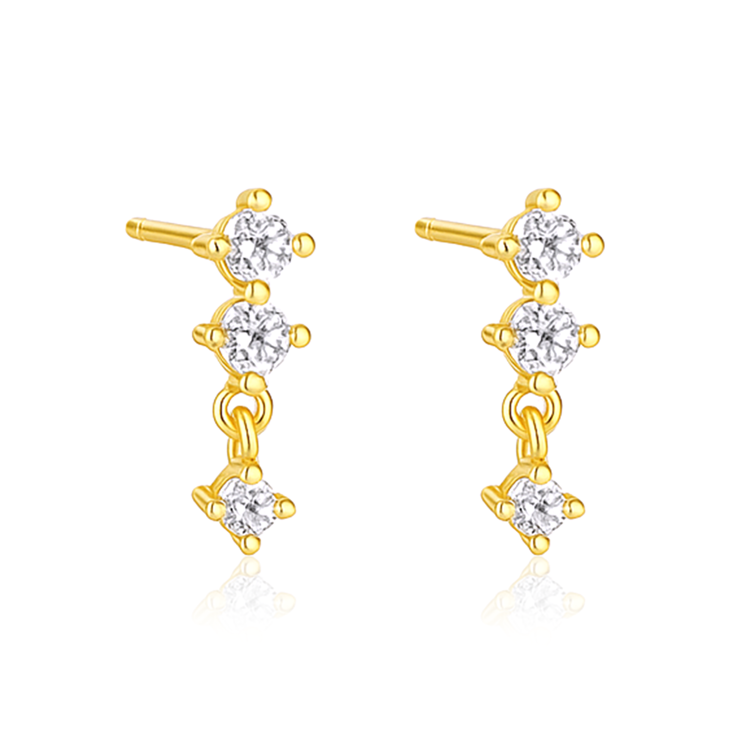 Triple Stone Minimal Drop Earrings – Sterling Silver Gold Plated