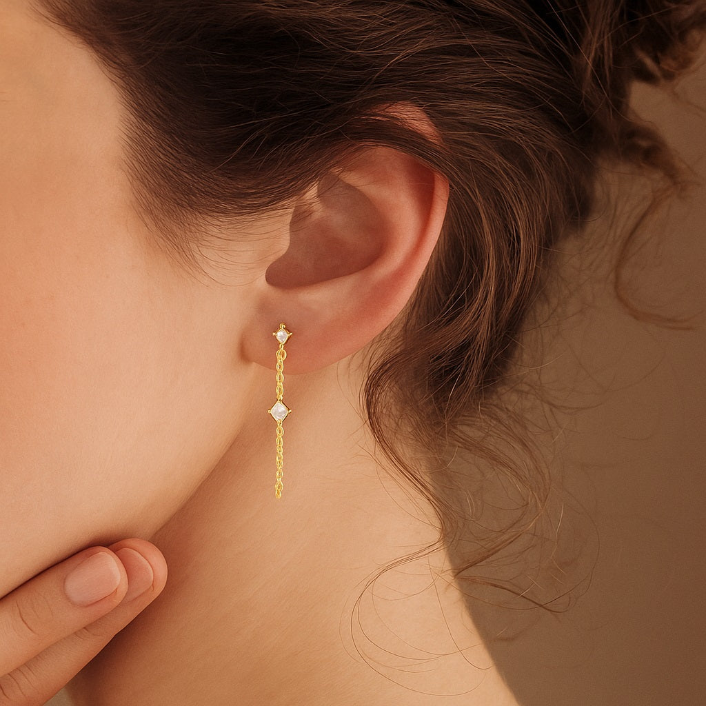 Linked Chain Drop Dangle Earrings – Sterling Silver Gold Plated