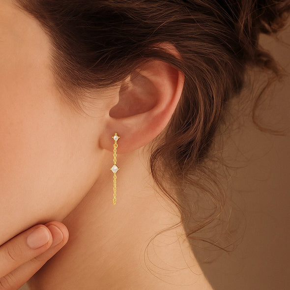 Linked Chain Drop Dangle Earrings – Sterling Silver Gold Plated