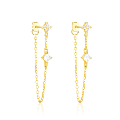 Linked Chain Drop Dangle Earrings – Sterling Silver Gold Plated