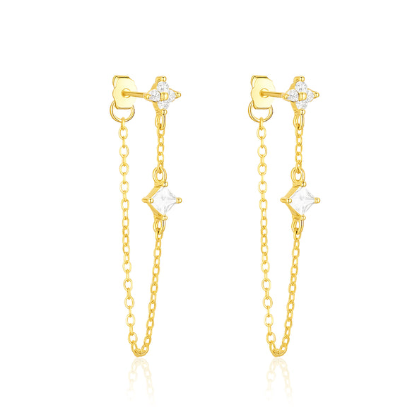 Linked Chain Drop Dangle Earrings – Sterling Silver Gold Plated