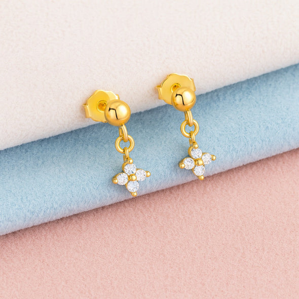 Petite Cross Drop Earrings – Sterling Silver Gold Plated