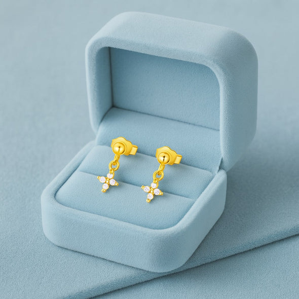 Petite Cross Drop Earrings – Sterling Silver Gold Plated
