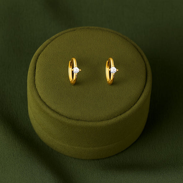 Solitaire Huggie Hoop Earrings – Sterling Silver Gold Plated