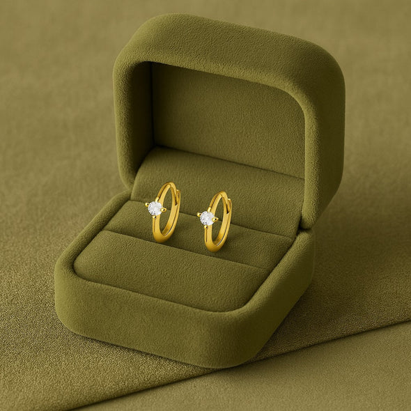 Solitaire Huggie Hoop Earrings – Sterling Silver Gold Plated