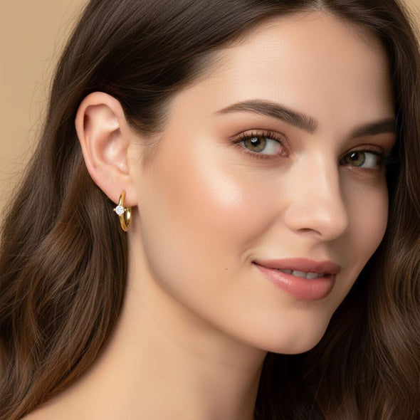 Solitaire Huggie Hoop Earrings – Sterling Silver Gold Plated